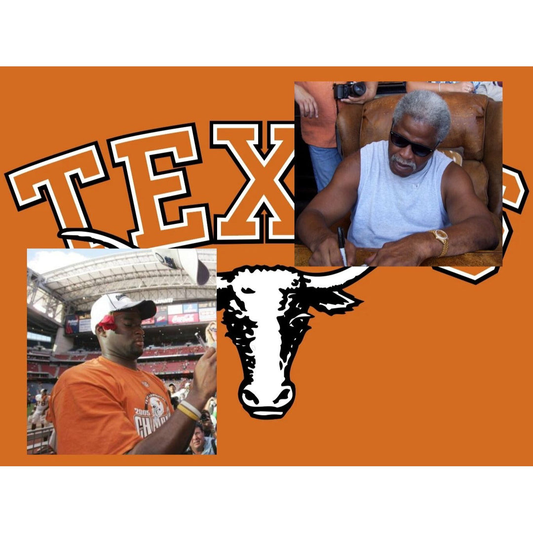 Texas Longhorns Priest Holmes Vince Young Earl Campbell Riddell mini helmet signed with proof Awesome Artifacts