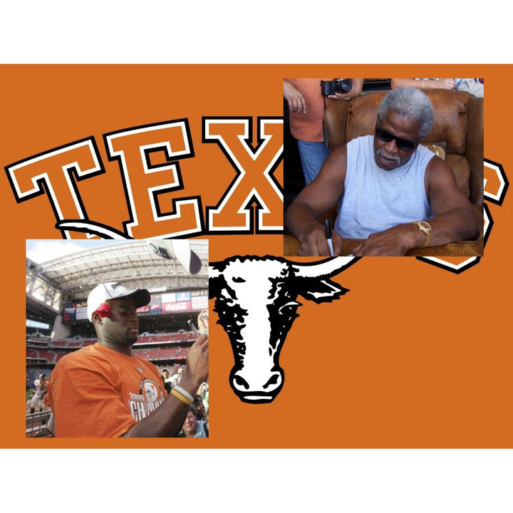 Texas Longhorns Priest Holmes Vince Young Earl Campbell Riddell mini helmet signed with proof Awesome Artifacts