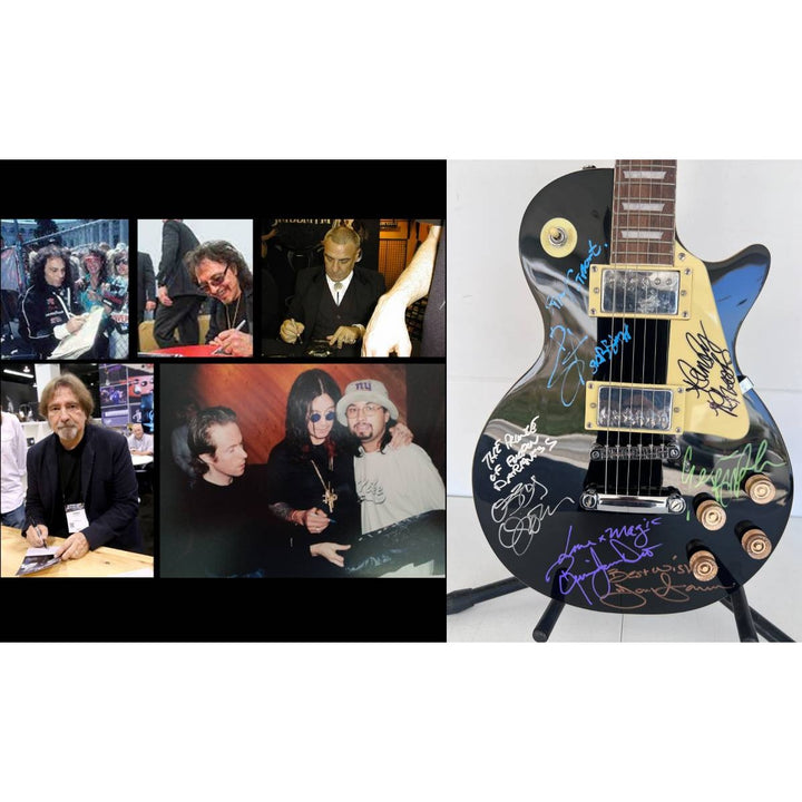 Ozzy Osbourne (with inscription), Ronnie James Dio , Tony Iomi, Geezer Butler, Bill Ward Black Sabath Black les paul full size.