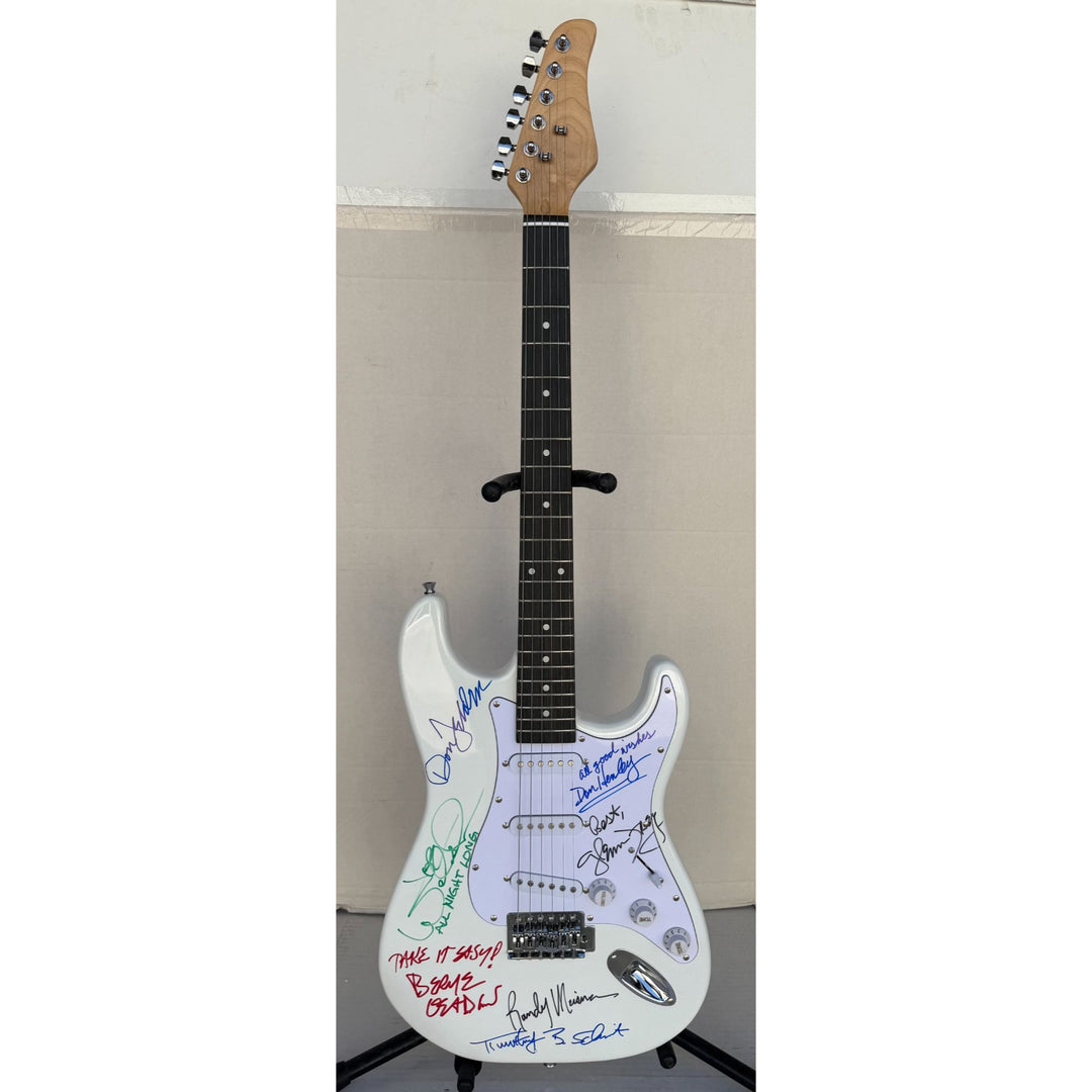 The Eagles Timothy B. Schmit Don Felder Joe Walsh Bernie Leadon Randy Meisner Don Henley Glen Frey startocaster electric guitar signed with.