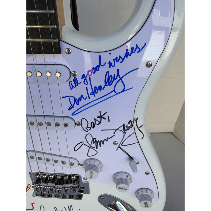 The Eagles Timothy B. Schmit Don Felder Joe Walsh Bernie Leadon Randy Meisner Don Henley Glen Frey startocaster electric guitar signed with.