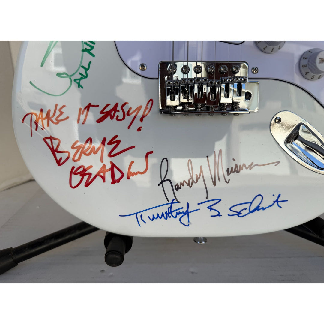 The Eagles Timothy B. Schmit Don Felder Joe Walsh Bernie Leadon Randy Meisner Don Henley Glen Frey startocaster electric guitar signed with.
