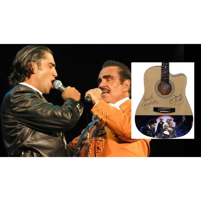 Vicente Fernandez and Alejandro Fernandez full size acoustic guitar signed with proof