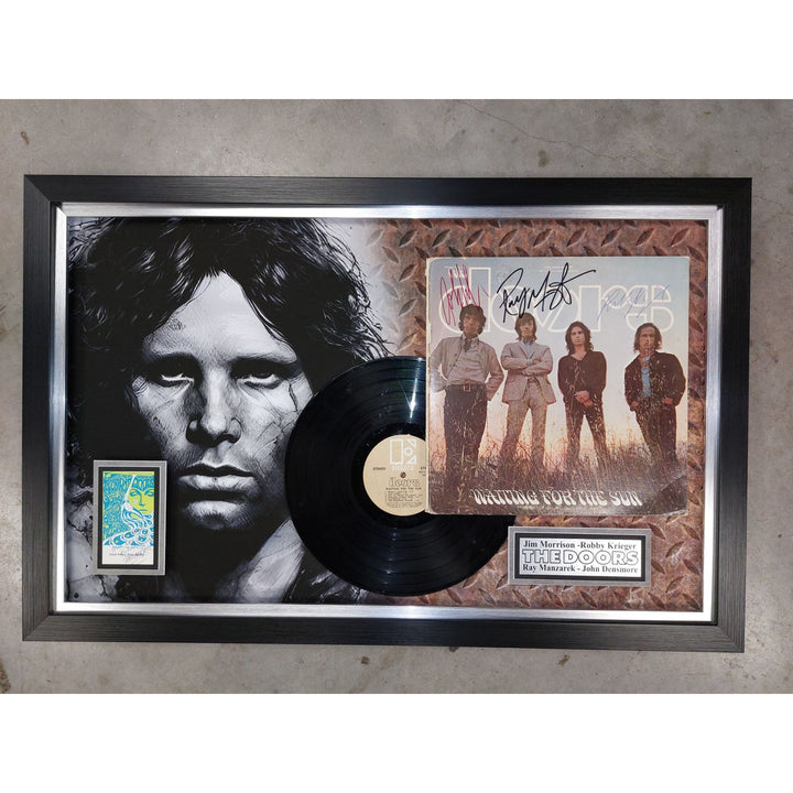 The Doors Jim Morrison Ray Manzarik, Robby Krieger John Densmore " Waiting For The Sun" original LP signed with proof museum quality frame