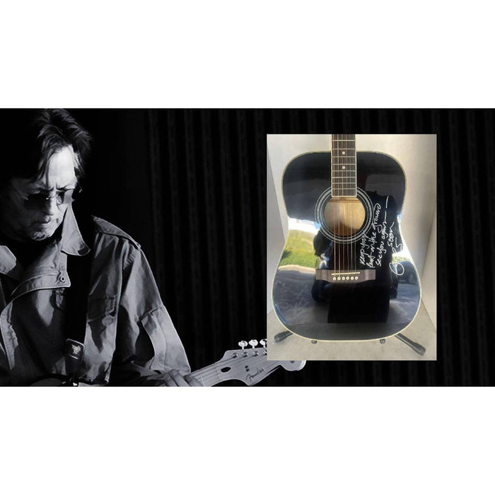 Eric Clapton full size acoustic guitar signed with inscription and signing proof