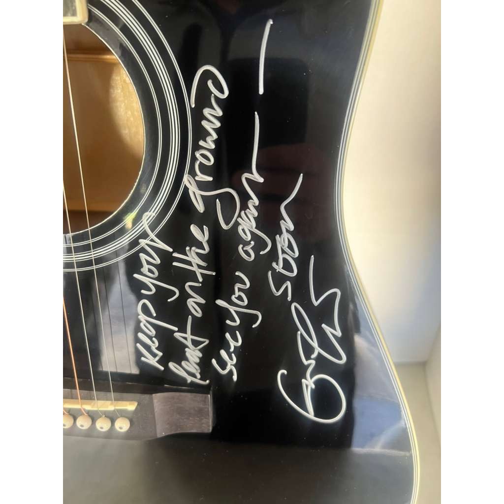 Eric Clapton full size acoustic guitar signed with inscription and signing proof