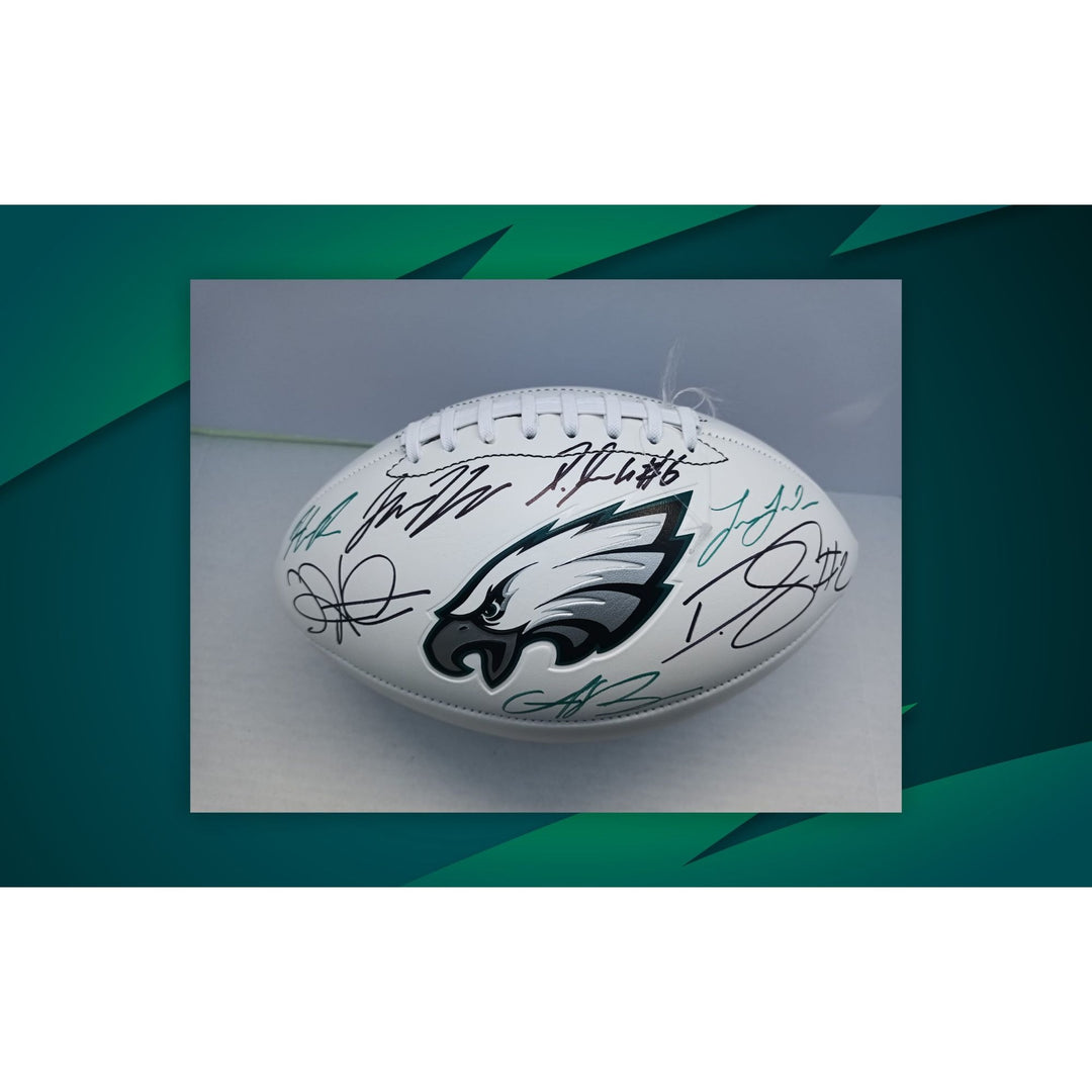 Philadelphia Eagles Jalen Hurts,  Devonta Smith Boston Scott Dallas Goedert AJ Brown Jason Kelce Riddell football signed with proof