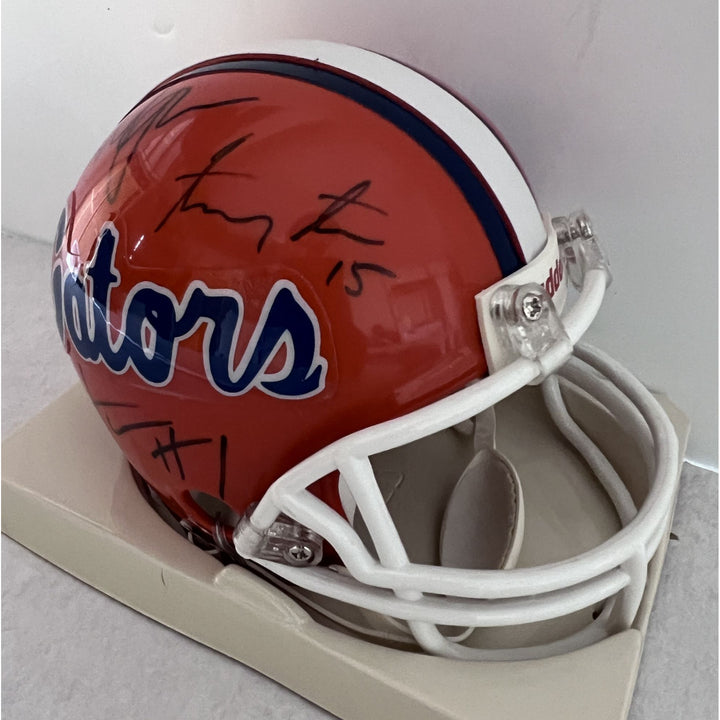 Florida Gators Tim Tebow Percy Harvin Urban Meyer mini helmet signed with proof