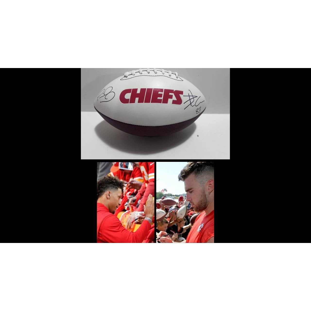 Patrick Mahomes and Travis Kelce  Kansas City Chiefs full size football signed with proof