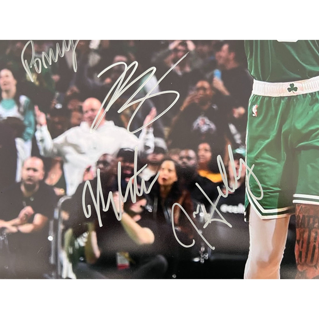 Boston Celtics 2023-24 Jayson Tatum Jrue Holiday Jaylen Brown Kristaps Porzingis complete team 16x20 photo signed with proof