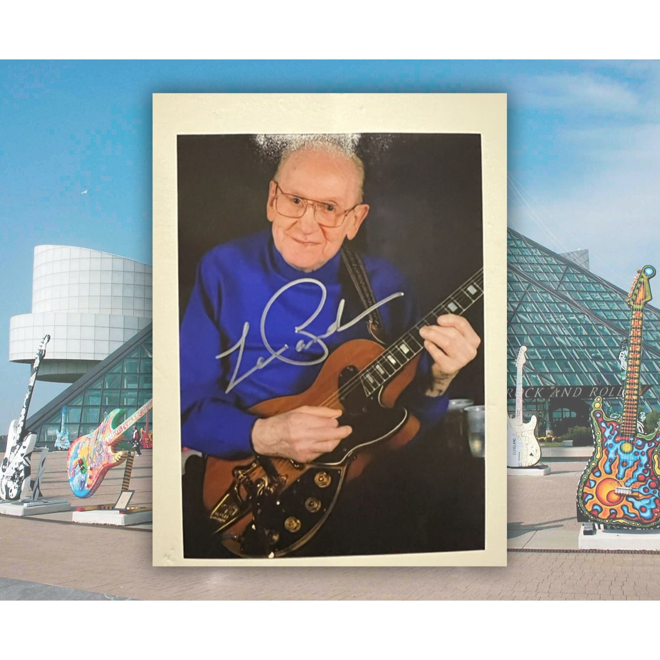 Les Paul 5x7 photo signed with proof