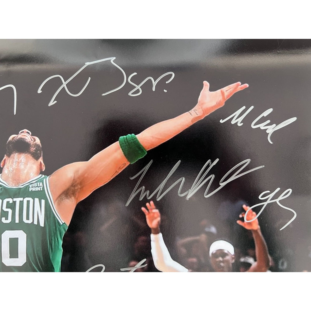 Boston Celtics 2023-24 Jayson Tatum Jrue Holiday Jaylen Brown Kristaps Porzingis complete team 16x20 photo signed with proof