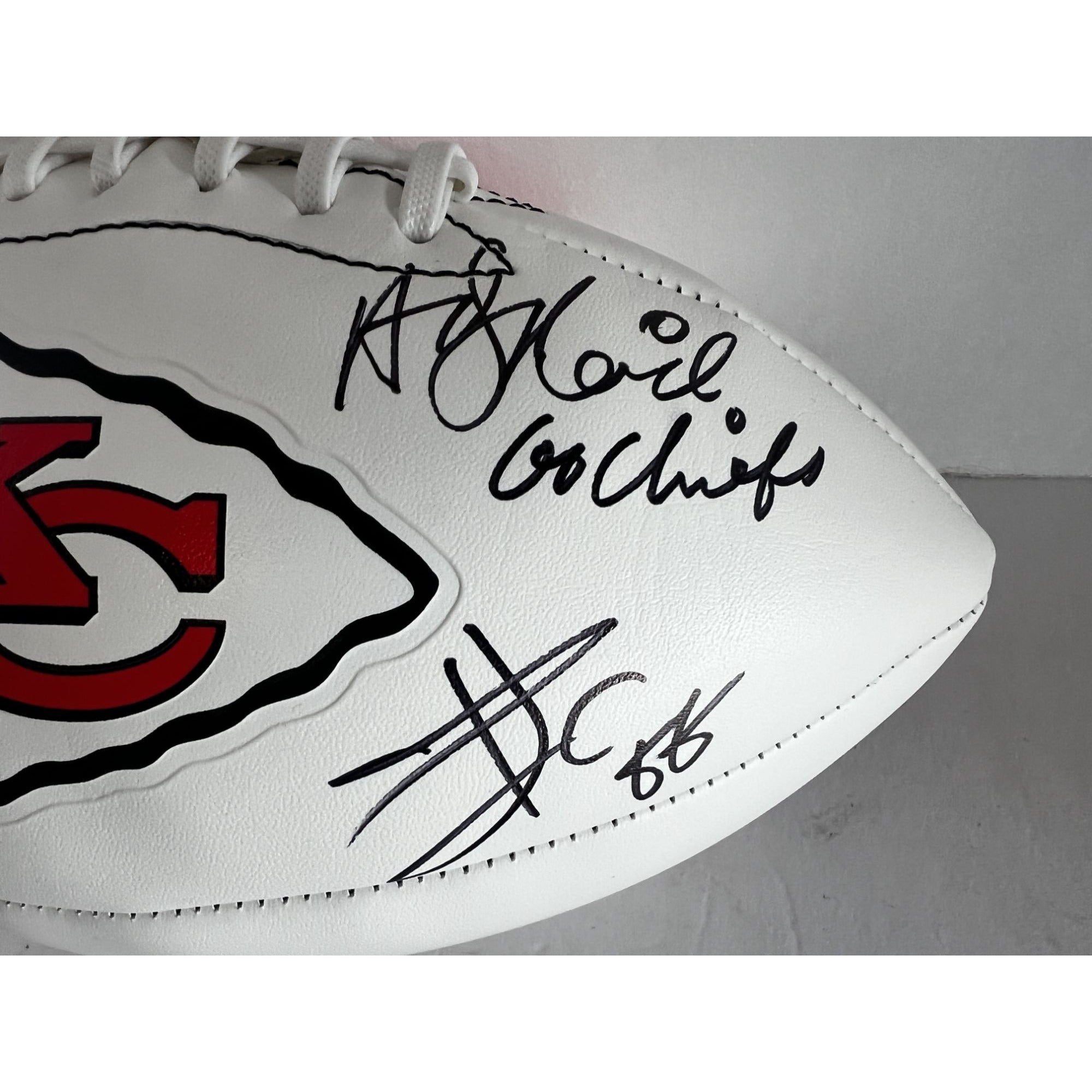 Kansas City Chiefs Patrick Mahomes, Andy Ried, Travis Kelce full-size football signed with proof