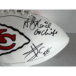 Load image into Gallery viewer, Kansas City Chiefs Patrick Mahomes, Andy Ried, Travis Kelce full-size football signed with proof
