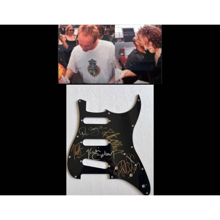 Def Leppard Rick Allen Vivian Campbell Rick Savage Joe Elliott Phil Collen Stratocaster electric guitar pickguard signed with proof