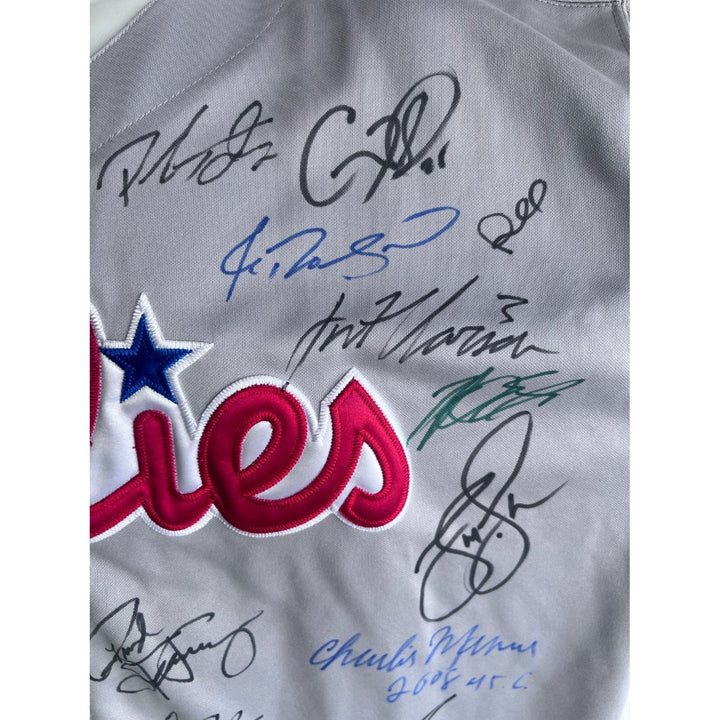 Philadelphia Phillies 2008 Chase Utley Jimmy Rollins Ryan Howard World Series champions team signed jersey with proof