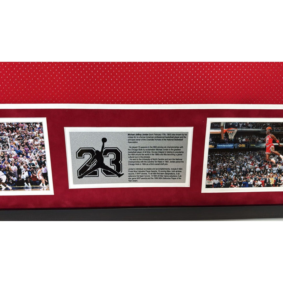 Michael Jordan Chicago Bulls game model jersey size xl signed with museum quality frame signed with proof.