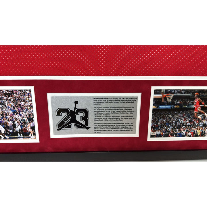 Michael Jordan Chicago Bulls game model jersey size xl signed with museum quality frame signed with proof.