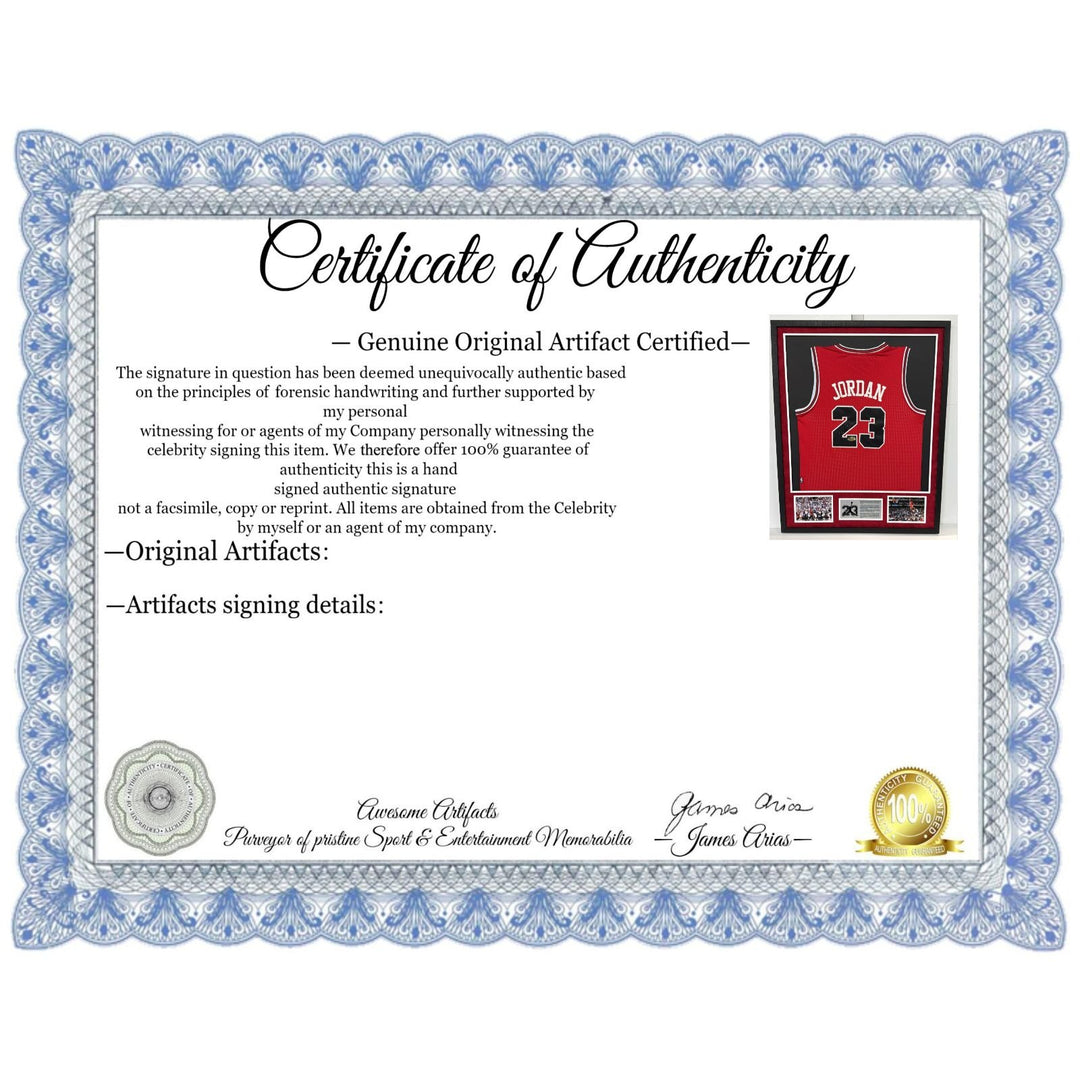 Michael Jordan Chicago Bulls game model jersey size xl signed with museum quality frame signed with proof.