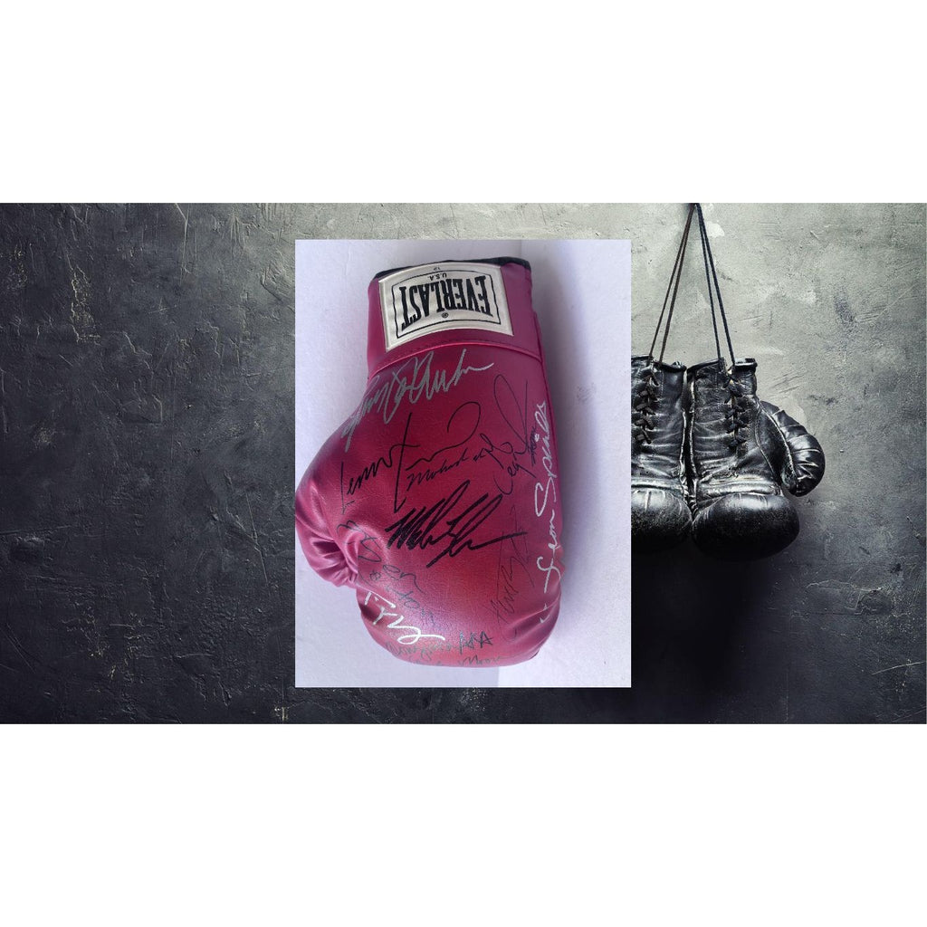 Muhammad Ali Sugar Ray Robinson George Foreman Mike Tyson 12 heavyweight champions Everlast boxing gloves signed with proof