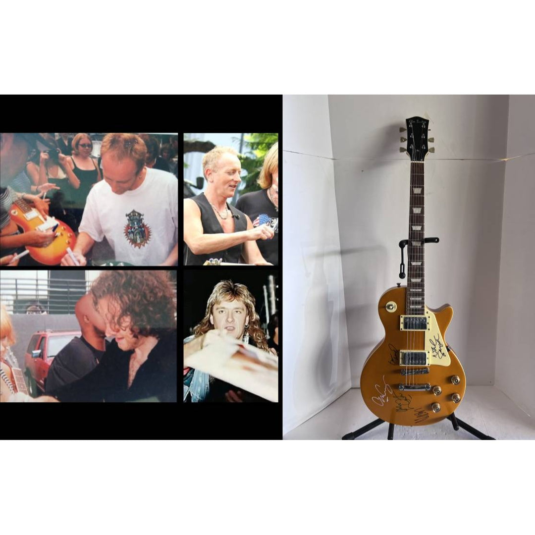 Def Leppard Joe Elliott Vivian Campbell Rick Savage Rick Allen Phil Collen les paul electric guitar signed with proof