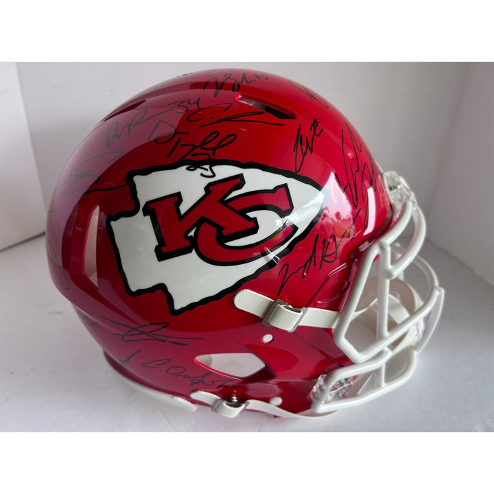 Kansas City Chiefs 2023 24  Riddell Speed authentic game model helmet 40 + sigs Patrick Mahomes Travis Kelce Andy Reid s