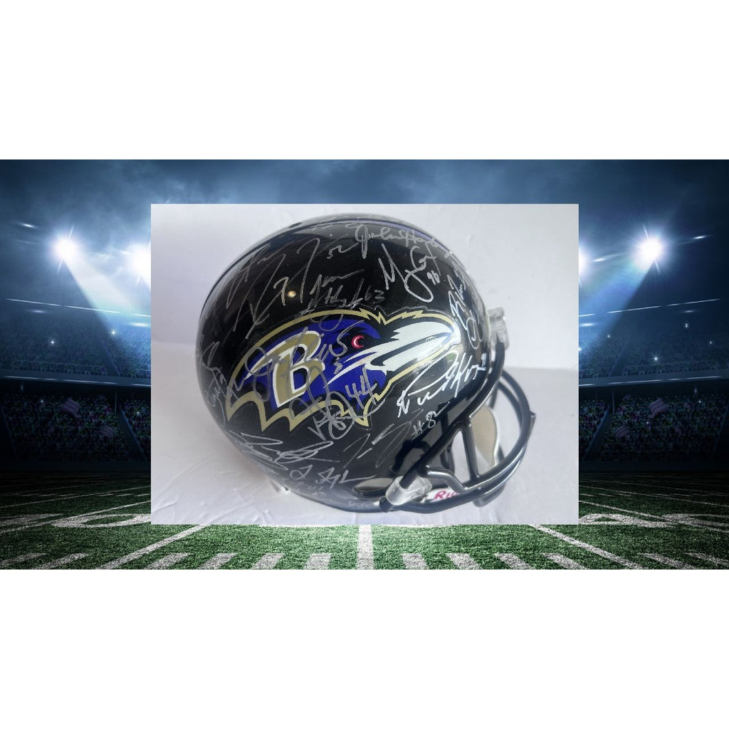 Baltimore Ravens Ray Lewis Ed Reed 2012 Super Bowl champions Riddell full size helmet signed with proof