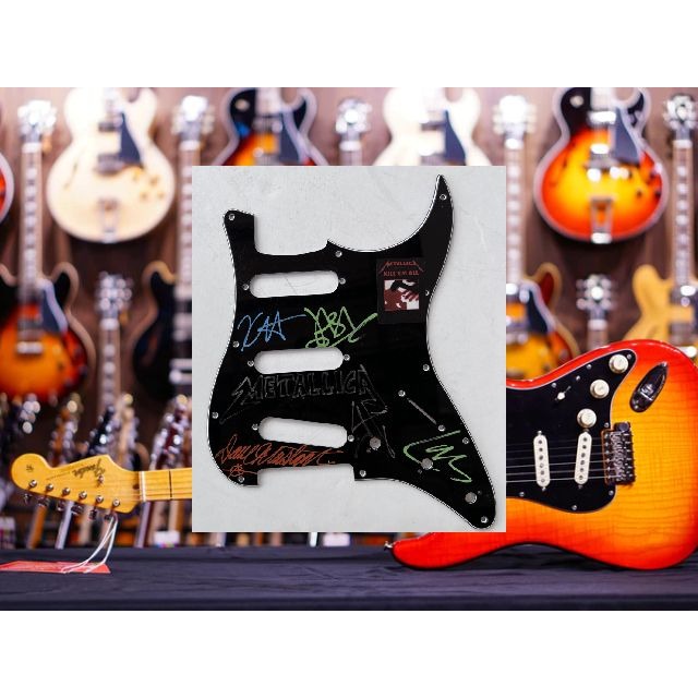 Metallica James Hetfield Lars Ulrich Kirk Hammett  Stratocaster electric pickguard signed with proof