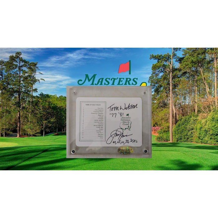 Tom Watson and Jack Nicklaus Augusta National Masters Scorecard signed with proof and acrylic protective case