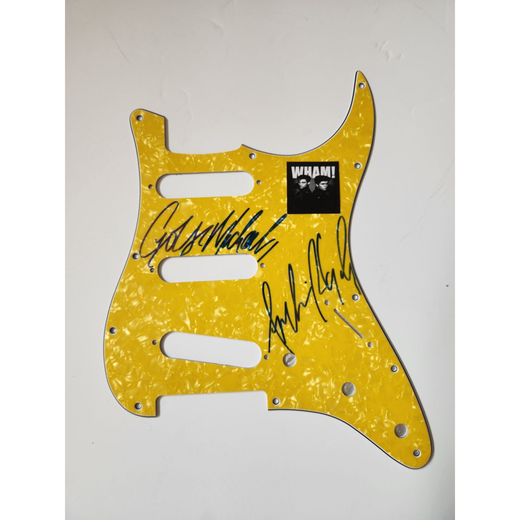 Wham George Michael Andrew Ridgeley electric guitar pickguard signed with proof
