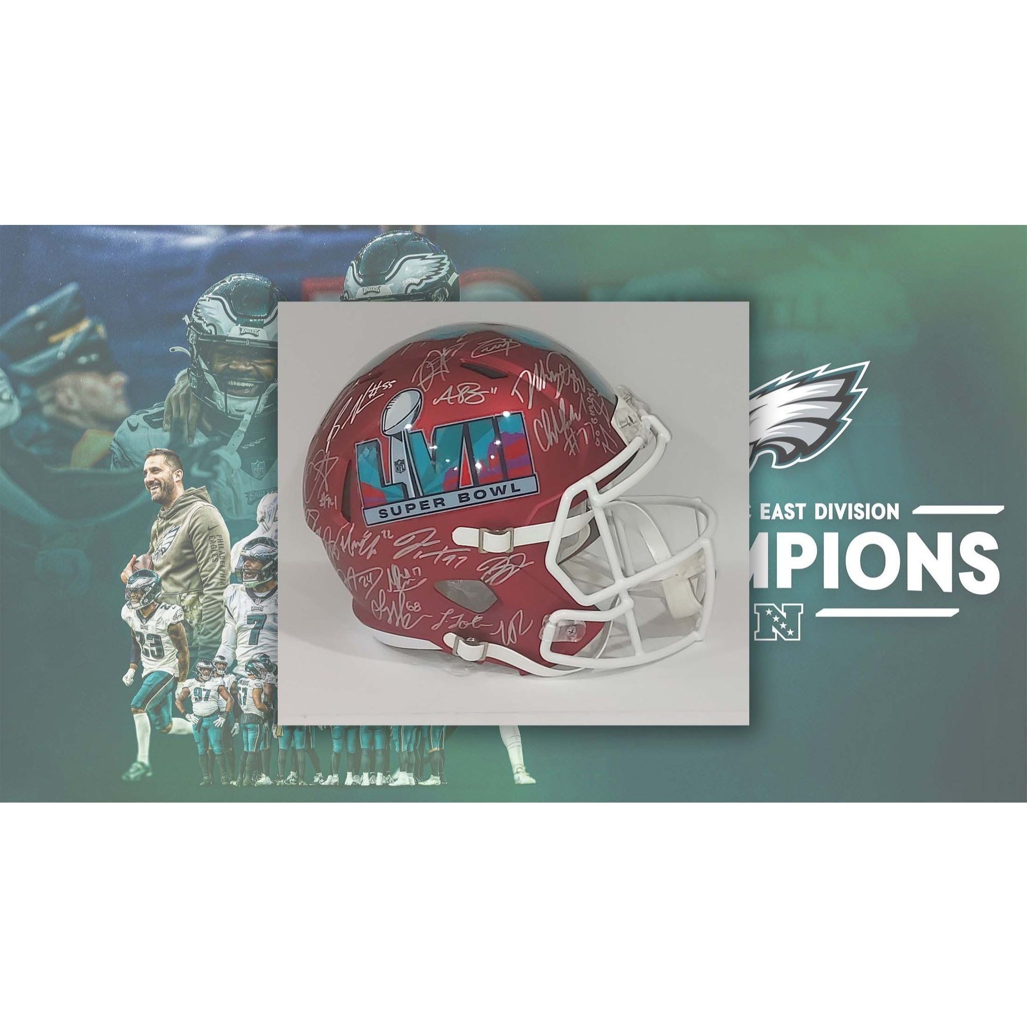 Jalen Hurts Philadelphia Eagles Super Bowl 57 Riddell team sign helmet with proof with free acrylic display case