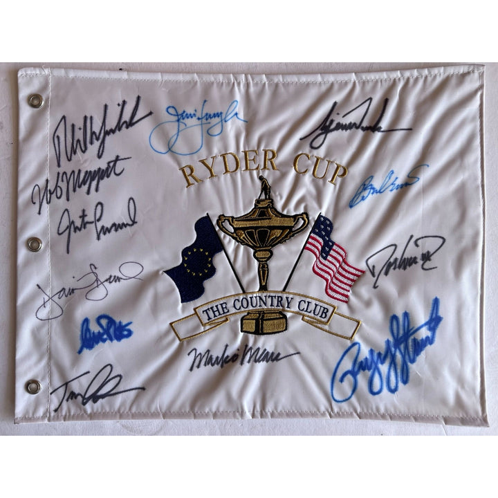 1999 Ryder Cup Flag Payne Stewart, Tiger Woods, Phil Mickelson signed with proof