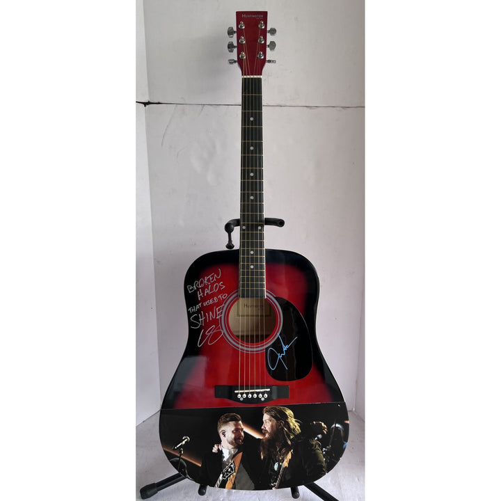 Chris Stapleton signed and inscribed broken Halos that used to shine with Justin Timberlake full size acoustic guitar signed with proof