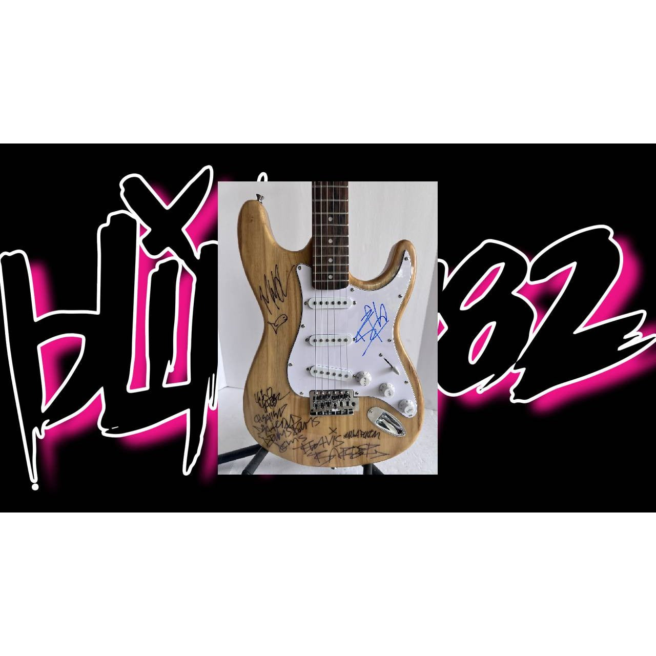 Blink-182 full size Stratocaster electric guitar signed with proof