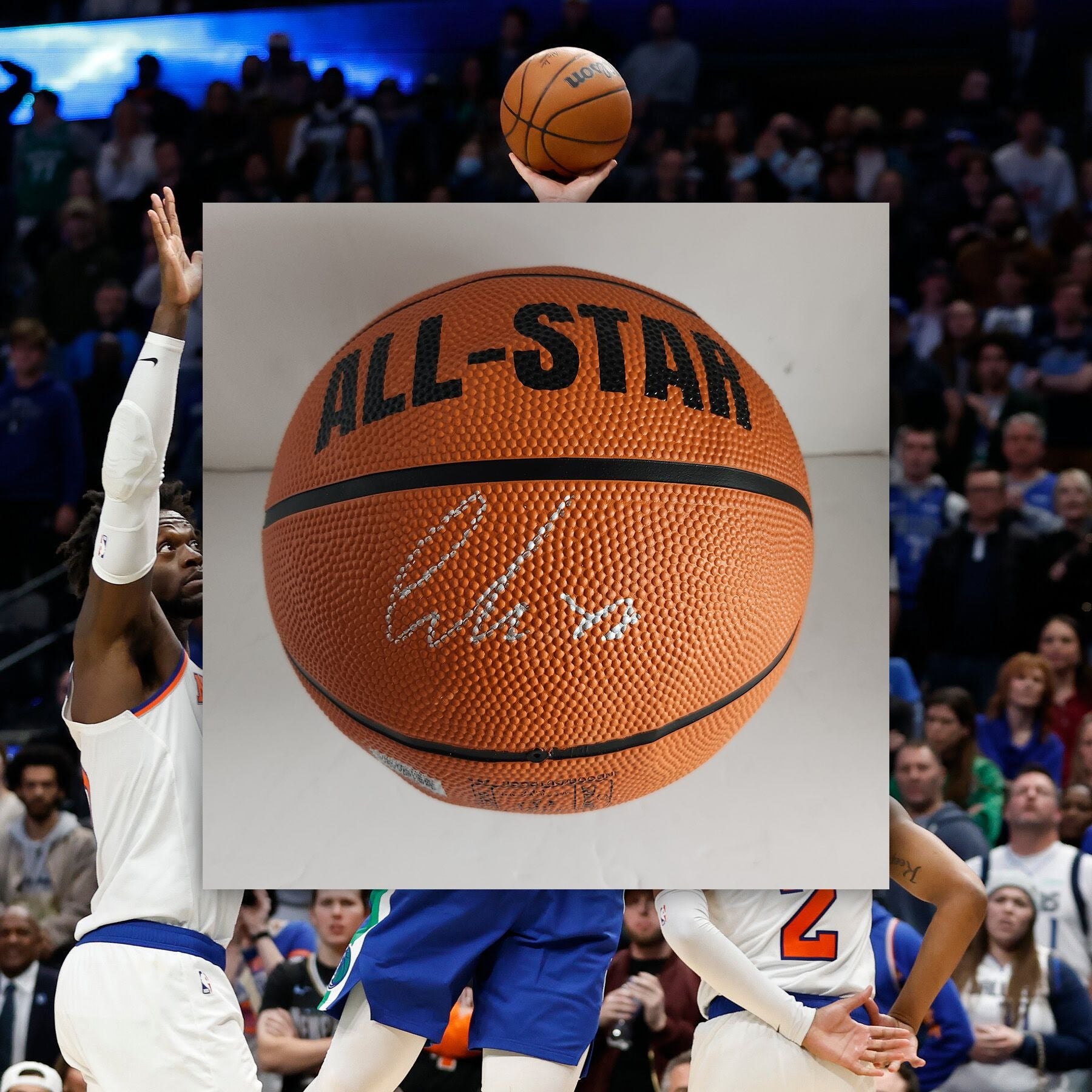 Luka Donic Dallas Mavericks NBA game ball full size with three acrylic display case