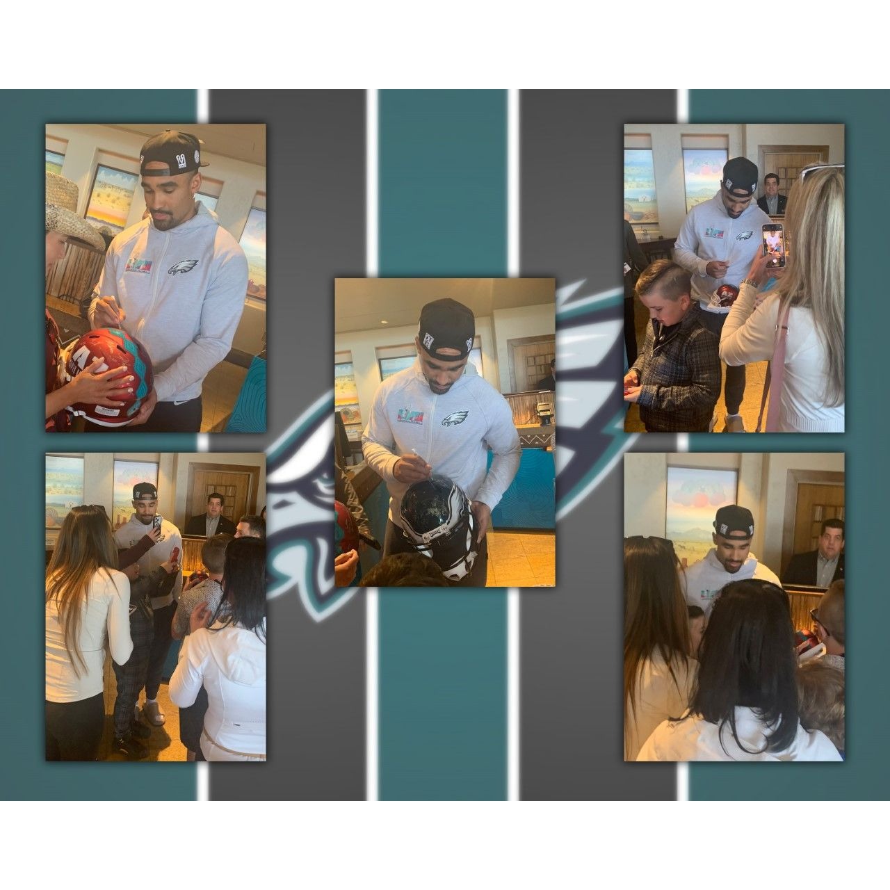 Jalen Hurts Philadelphia Eagles Super Bowl 57 Riddell team sign helmet with proof with free acrylic display case