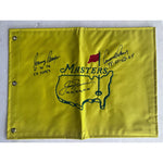 Load image into Gallery viewer, Jack Nicklaus Arnold Palmer Gary Player signed with Master&#39;s Championship inscriptions year of victory Masters pin flag with signing proof
