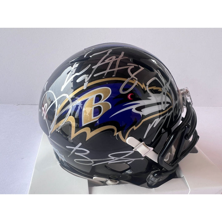 Baltimore Ravens John Harbaugh, LaMar Jackson, Justin Tucker, Mark Andrews, Odell Beckham Jr. Roquan Smith mini helmet signed with proof