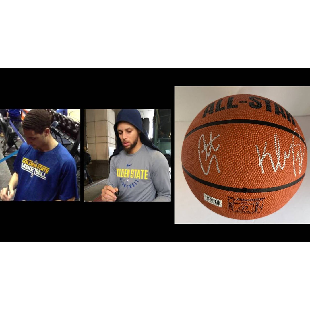 Stephen Curry and Klay Thompson Golden State Warriors NBA Spalding basketball full size signed with proof