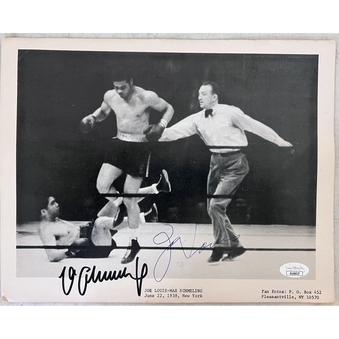 Joe Louis Max Schmelling vintage wire service 8x10 photo signed.