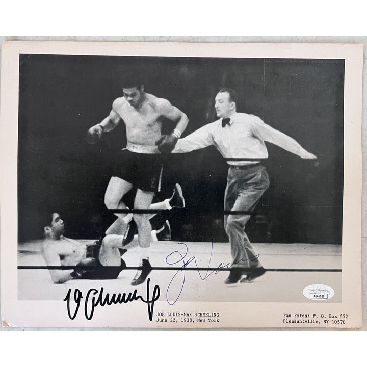 Joe Louis Max Schmelling vintage wire service 8x10 photo signed.