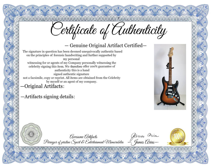 Limp Bizkit Fred Durst Sam Rivers Wes Borald, DJ Lethal, John Otto Fender Stratocaster Squier electric guitar signed with proof