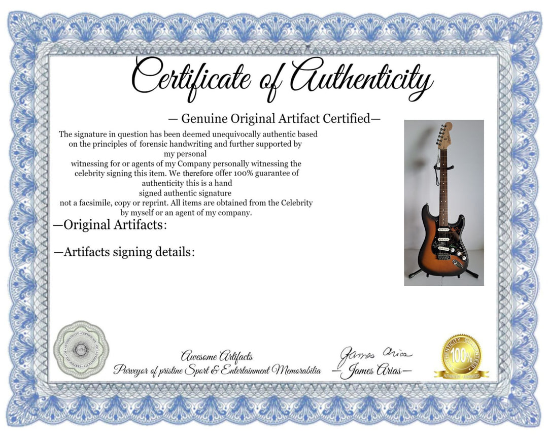 Michael Hutchence, Garry Gary Beers,  Jon, Andrew, Tim Farriss, INXS, Fender Stratocaster electric guitar signed with proof