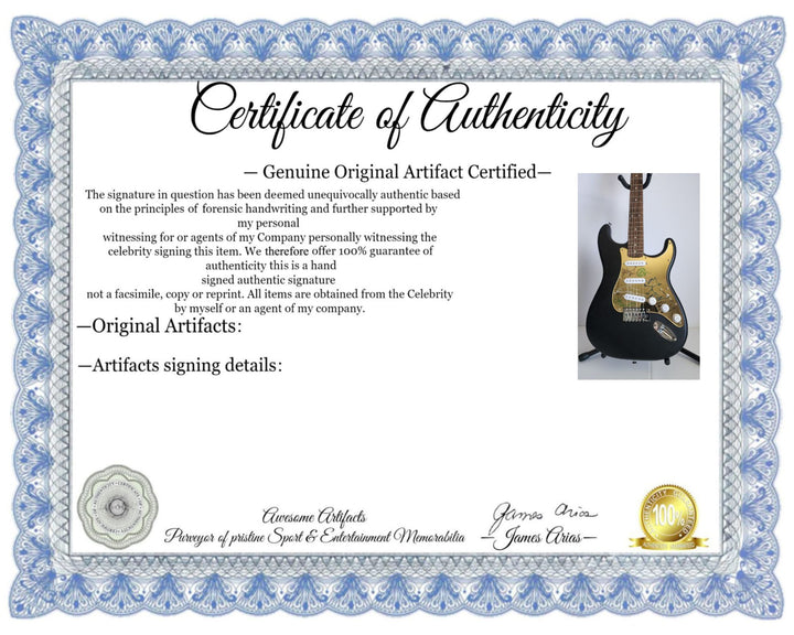 Eddie Vedder, Matt McCready, Matt Cameron, Stone Gossard, Jeff Amen, Pearl Jam Fender Stratocaster Squier electric guitar signed with proof