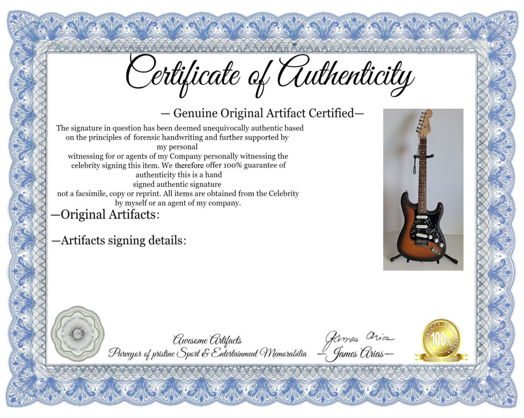 Legendary Kiss, Ace Frehley guitarist signed with scetch Fender Stratocaster Squier electric guitar signed with proof