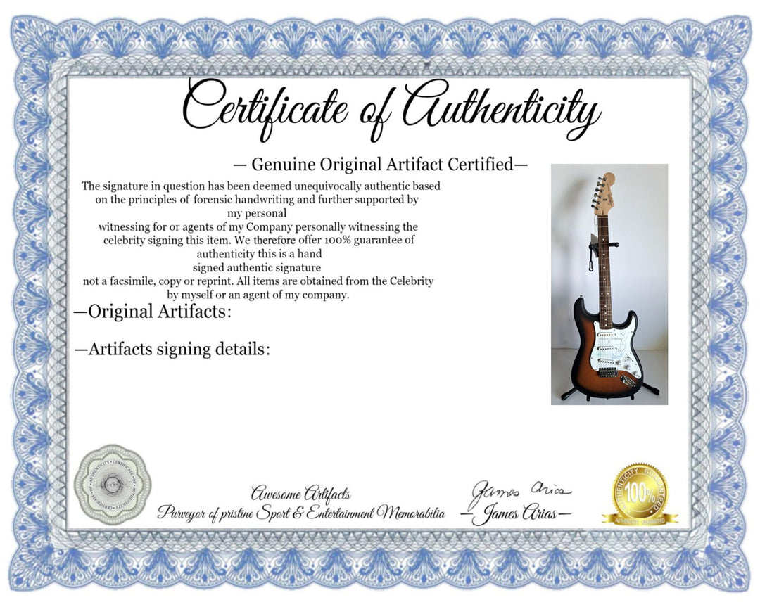 Michael Hutchence, Jon, Andrew, Tim Farriss, Garry Gary Beers, INXS Fender Stratocaster full size electric guitar signed with proof