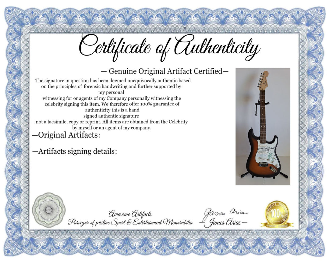 Bradley Nowell, Bud Gaugh, Eric Wilson, Sublime, Fender Stratocaster Squier electric guitar signed with proof