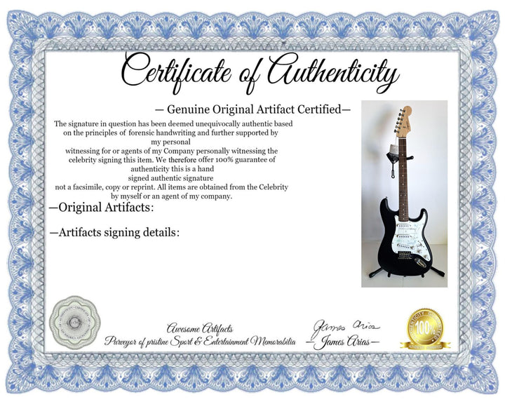 INXS: Michael Hutchence, Jon, Andrew, Tim Farriss, Garry Gary Beers, Fender Stratocaster full size electric guitar signed with proof