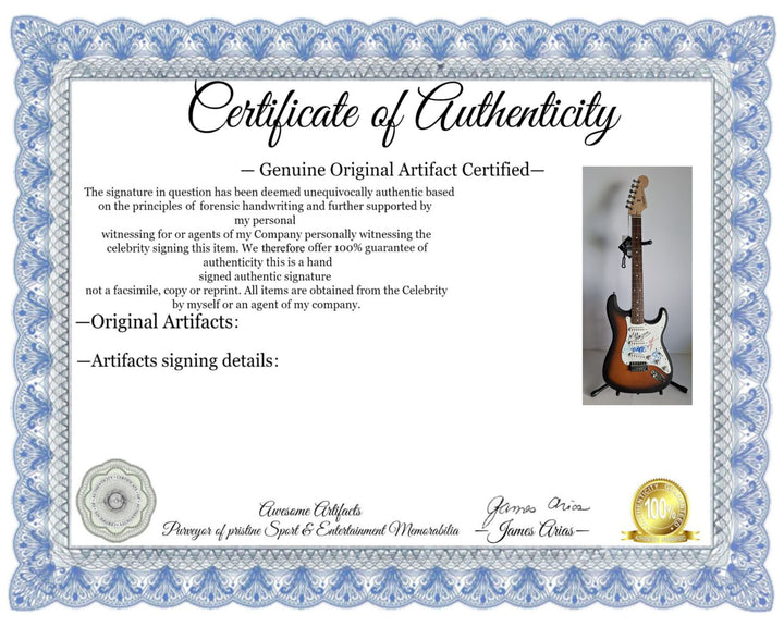 Tommy Lee, Mick Mars, Nixxi Sixx, Vince Neal, Motley Crue Fender Stratocaster Squier electric guitar signed with proof