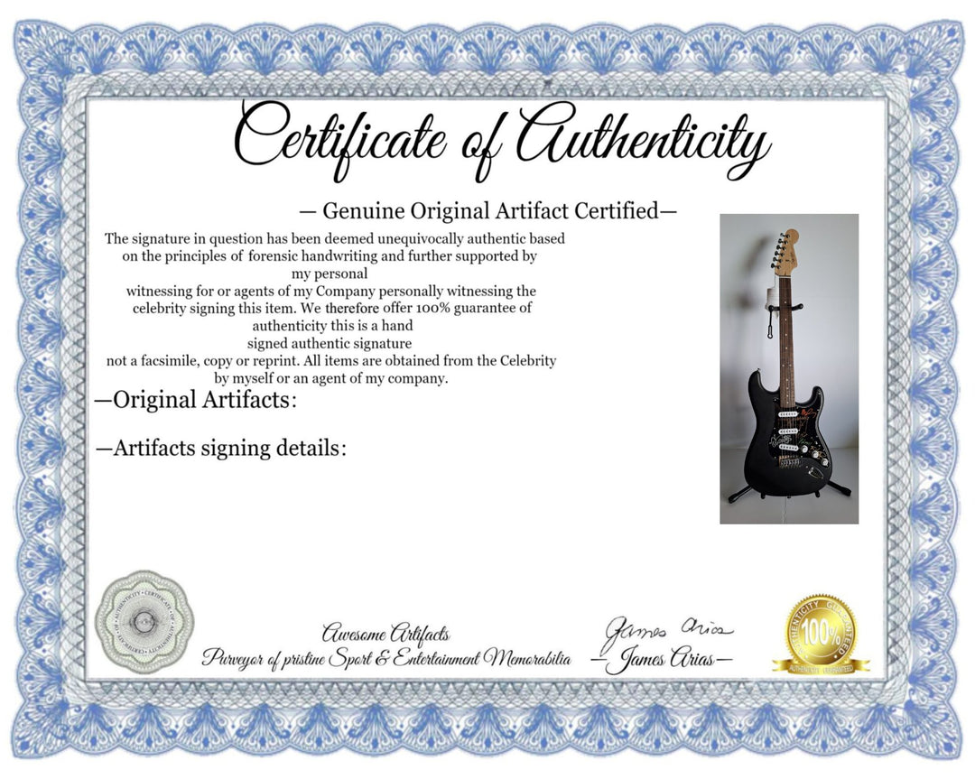 Garry Gary Beers, Michael Hutchence, Jon, Andrew, Tim Farriss, INXS, Fender Stratocaster electric guitar signed with proof